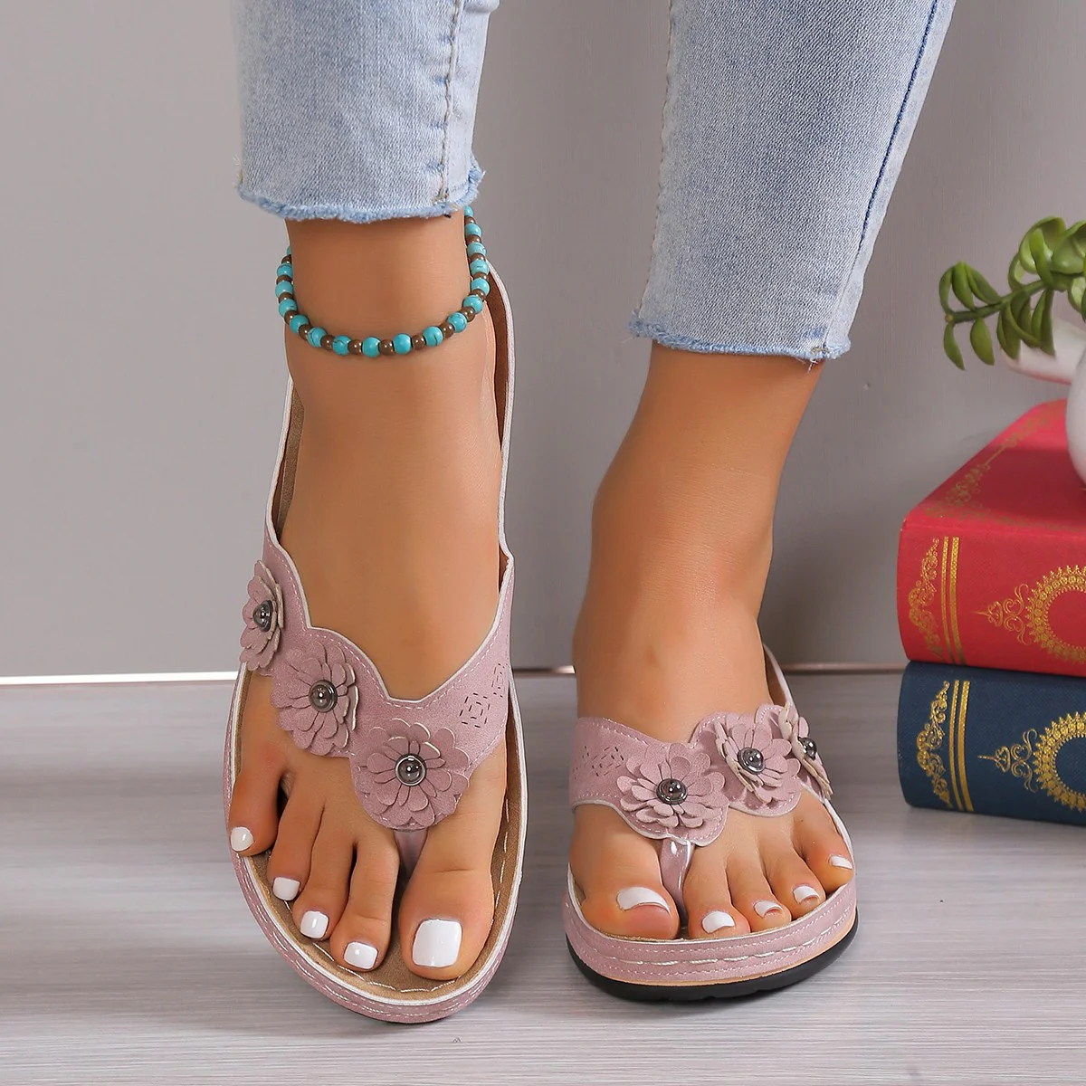 Flower Detail Vegan Leather Sandals (multiple color options)