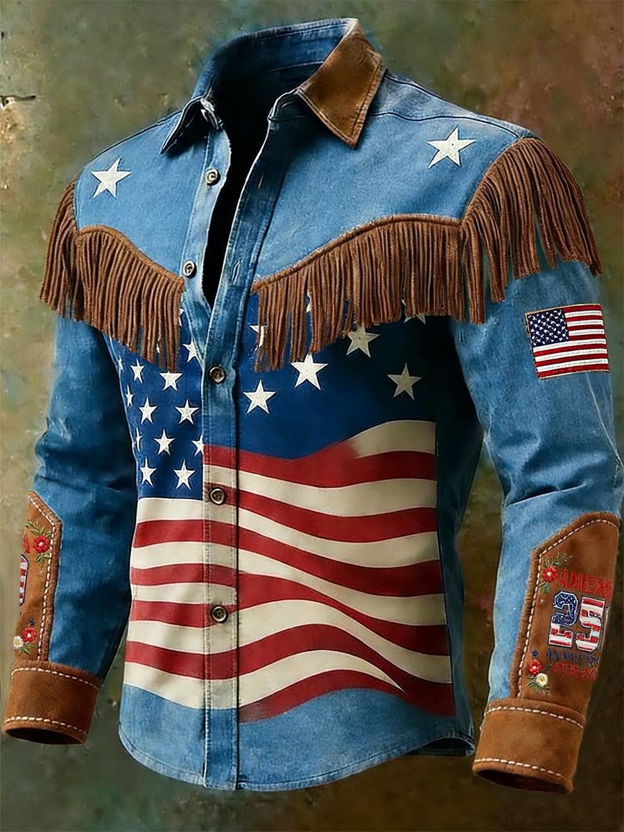 Men's 250th Anniversary American Flag Fringe Western Shirt