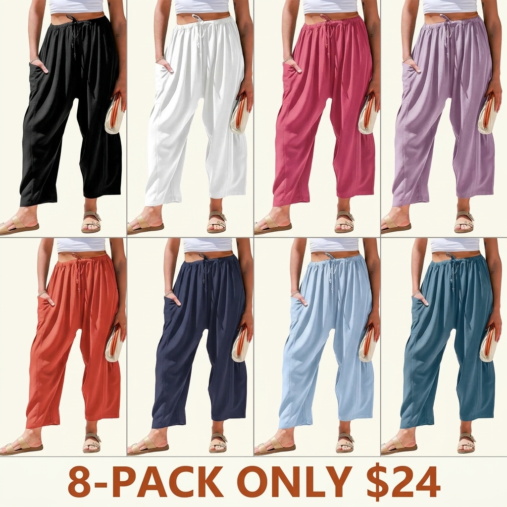 Women Comfort Lightweight Linen Wide Leg Cargo Pants