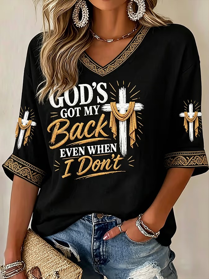 Women's Faith Print V-Neck Top