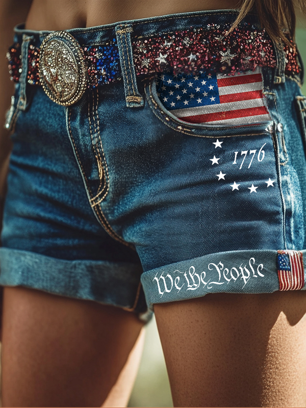 Women's American Flag We The People 1776 Art Print Casual Shorts