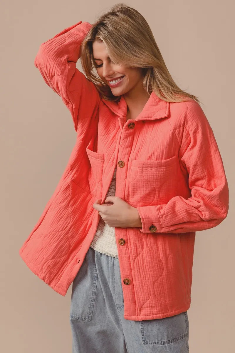 Quilted Wrinkle Gauze Long Sleeve Shacket