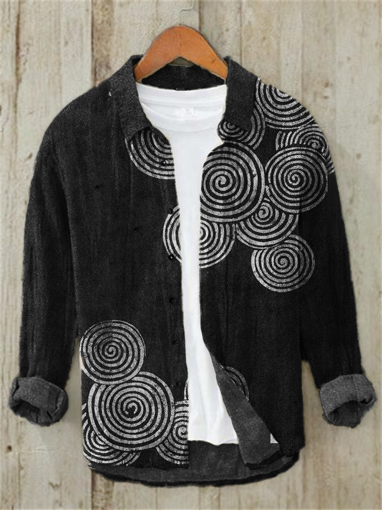 Sea Waves Ripples Japanese Lino Art Casual Shirt