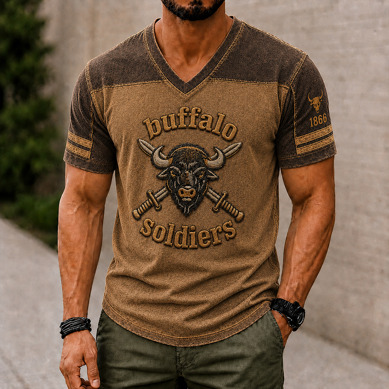Men's Buffalo Soldier Summer V-Neck T-Shirt