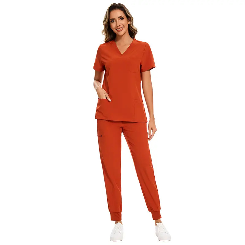 Women's Set — Stretch V-Neck Scrub Top and Jogger-Style Scrub Pants (8 Pockets)