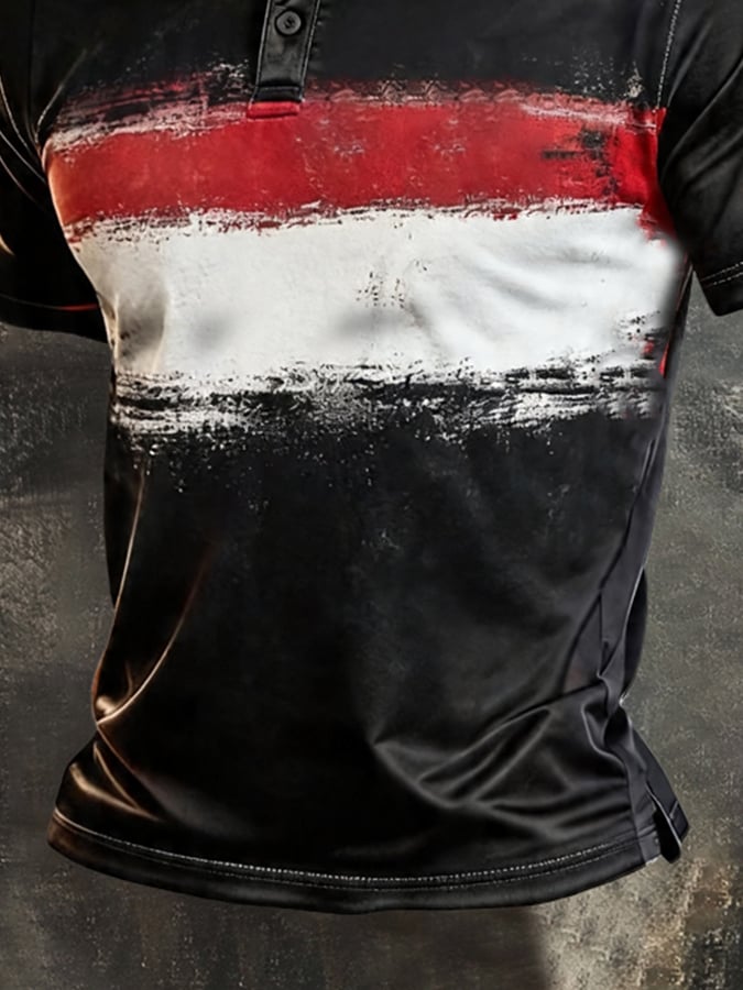 Men's Retro Patriotic Color-Block Short-Sleeve Polo Shirt