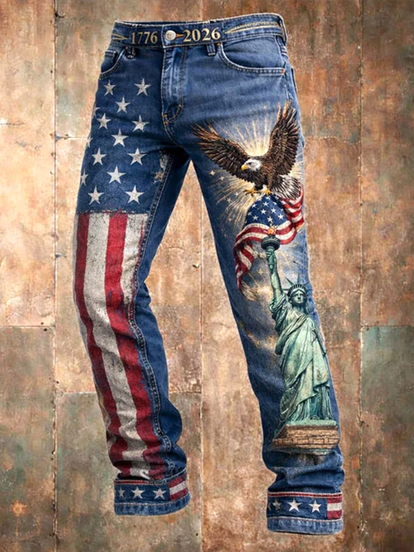 Men's Retro US 250th Anniversary Eagles And Freedom Art Print Casual Pants