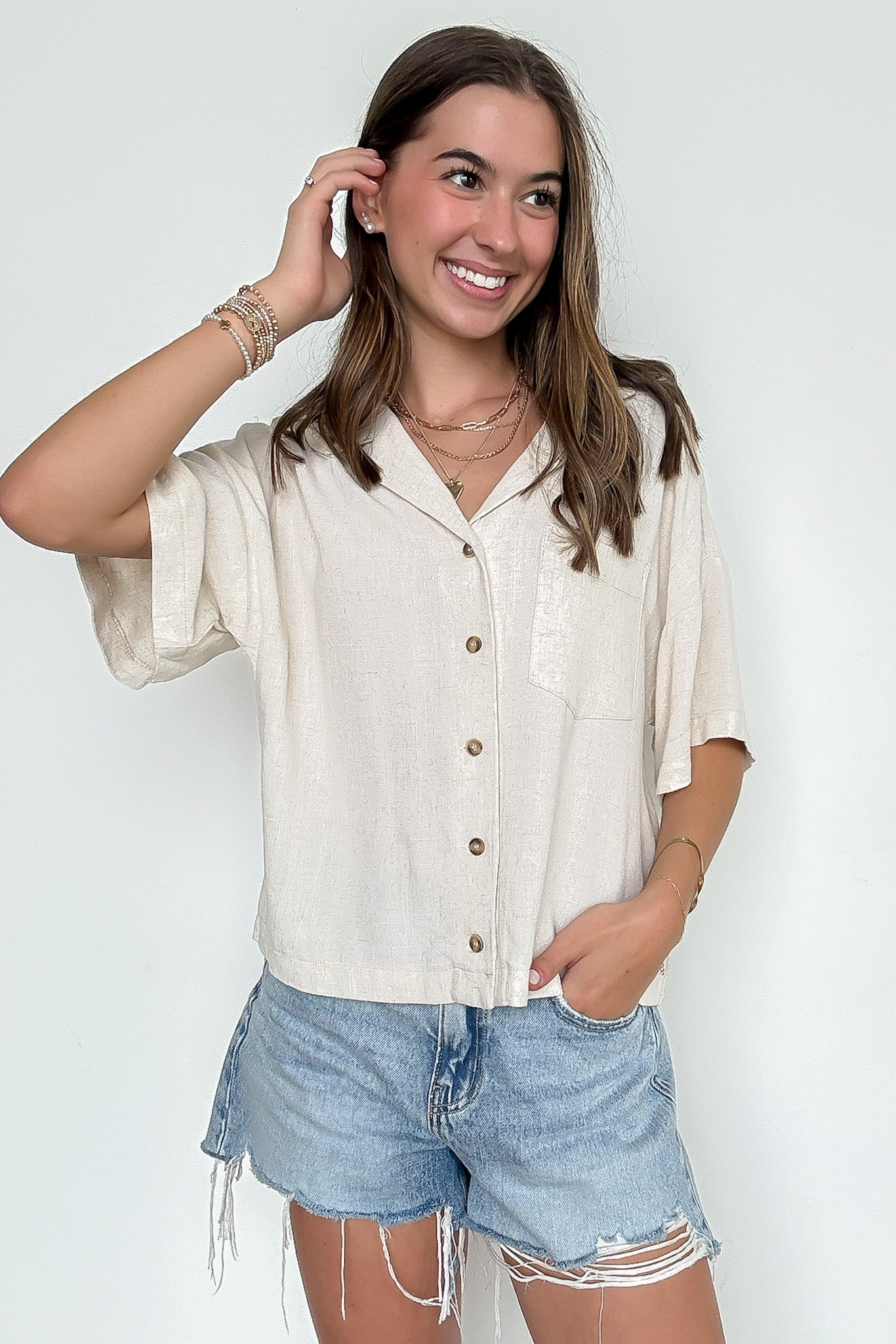Notched Collar Short Sleeve Shirt