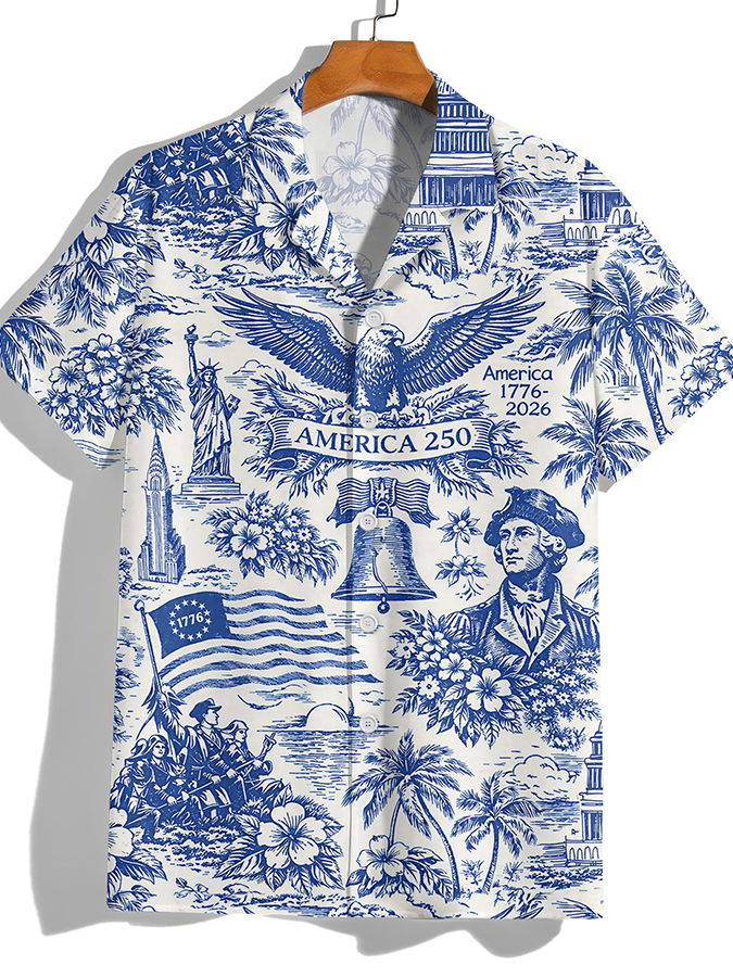 Men's  250 Years Day Printed Casual Collar Shirt