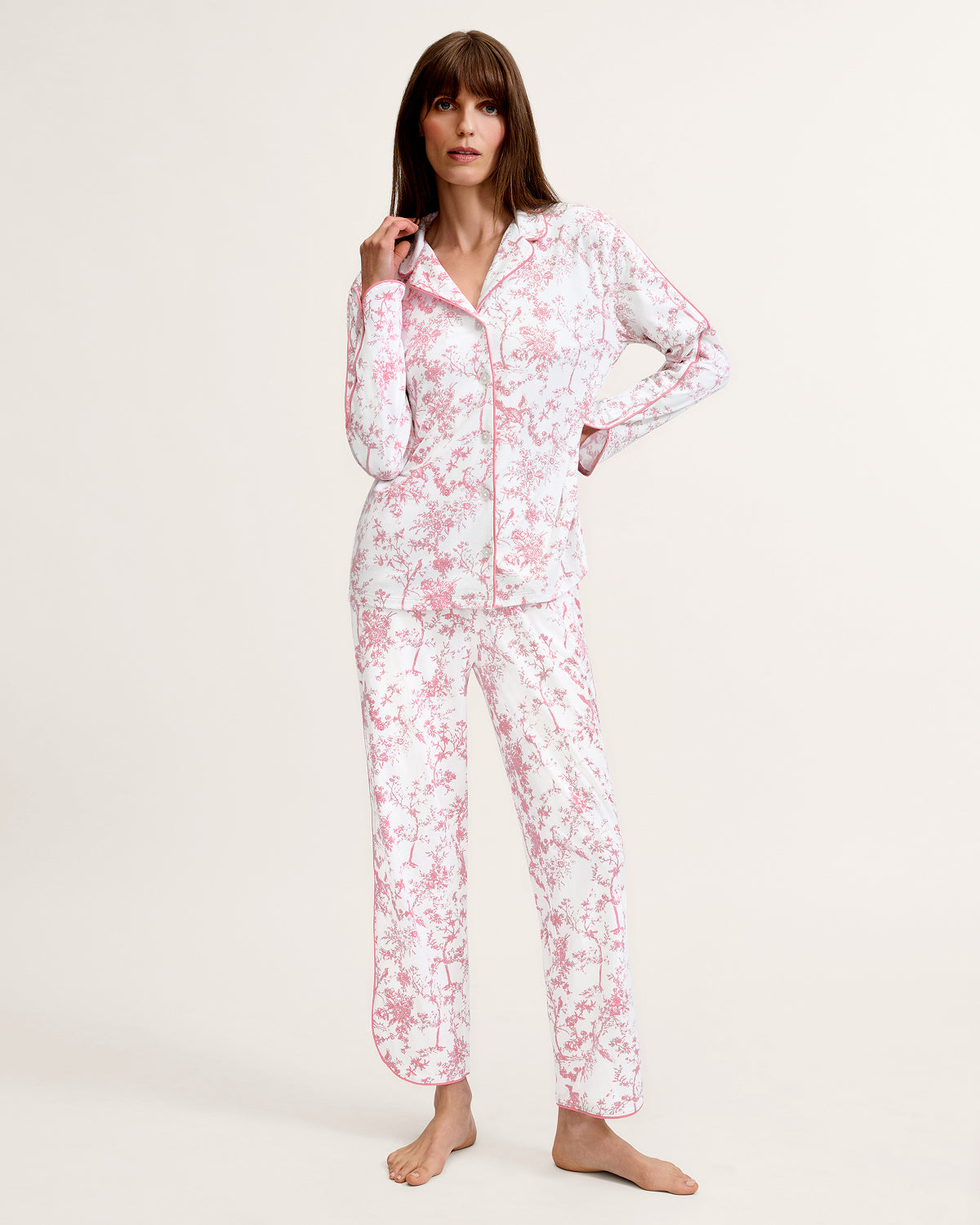 The Margaux Pima Pajama Set in Pink Timeless Toile