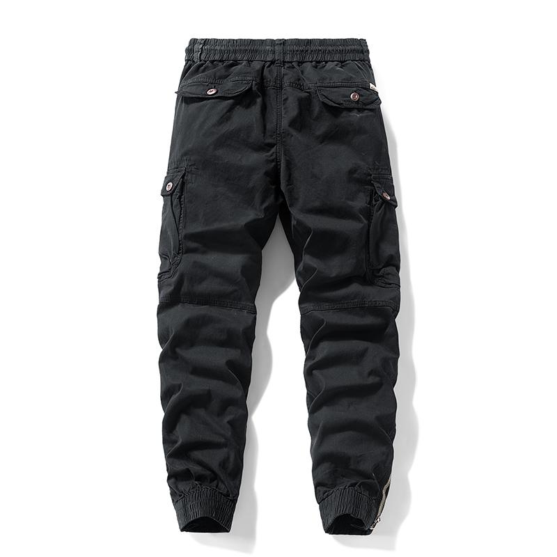 Versatile trendy functional cargo pants for men — drawstring cuffs, multiple pockets, retro outdoor casual style