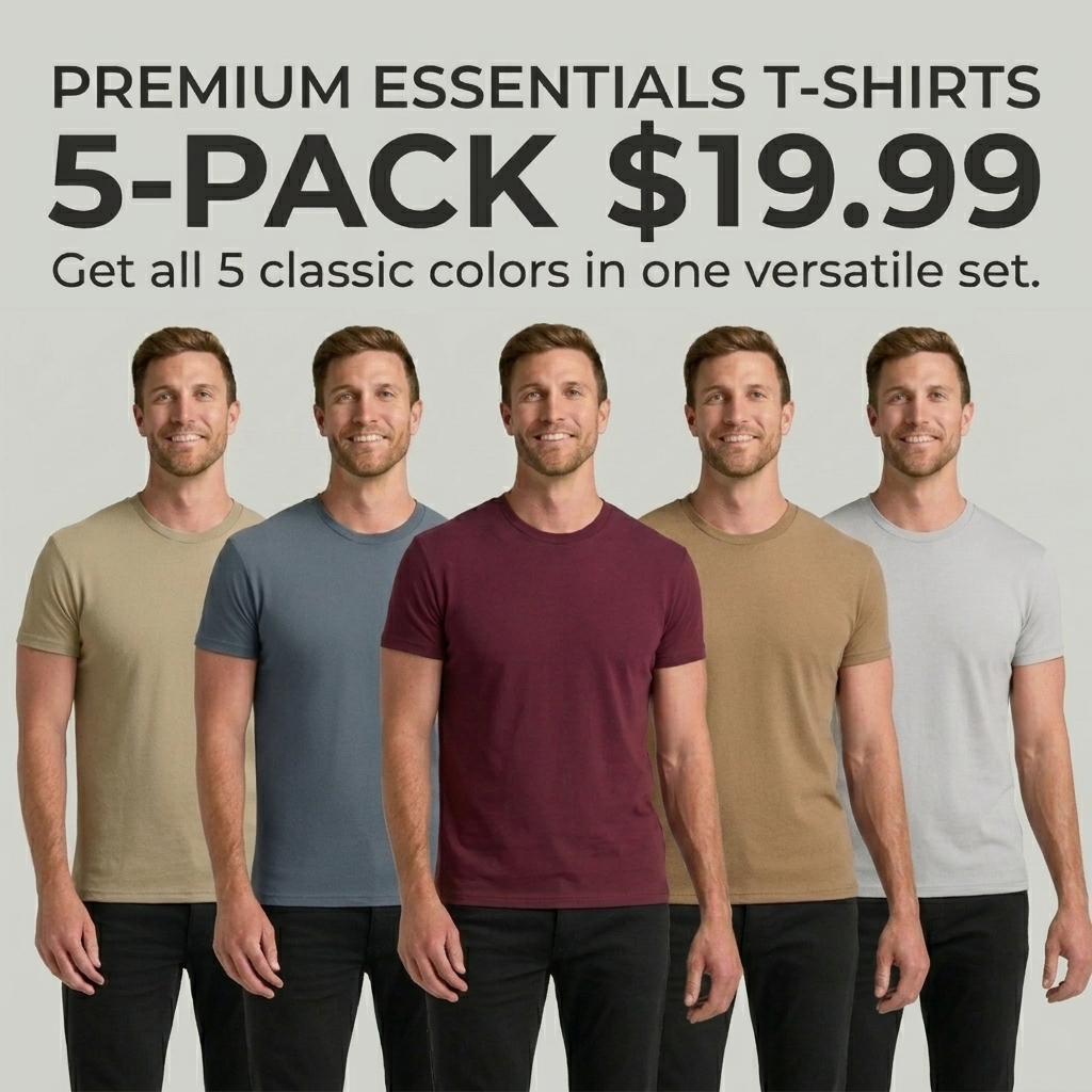Men's 5-Pack Premium Crew Neck T-Shirts – Everyday Essential | 5 for $19.99