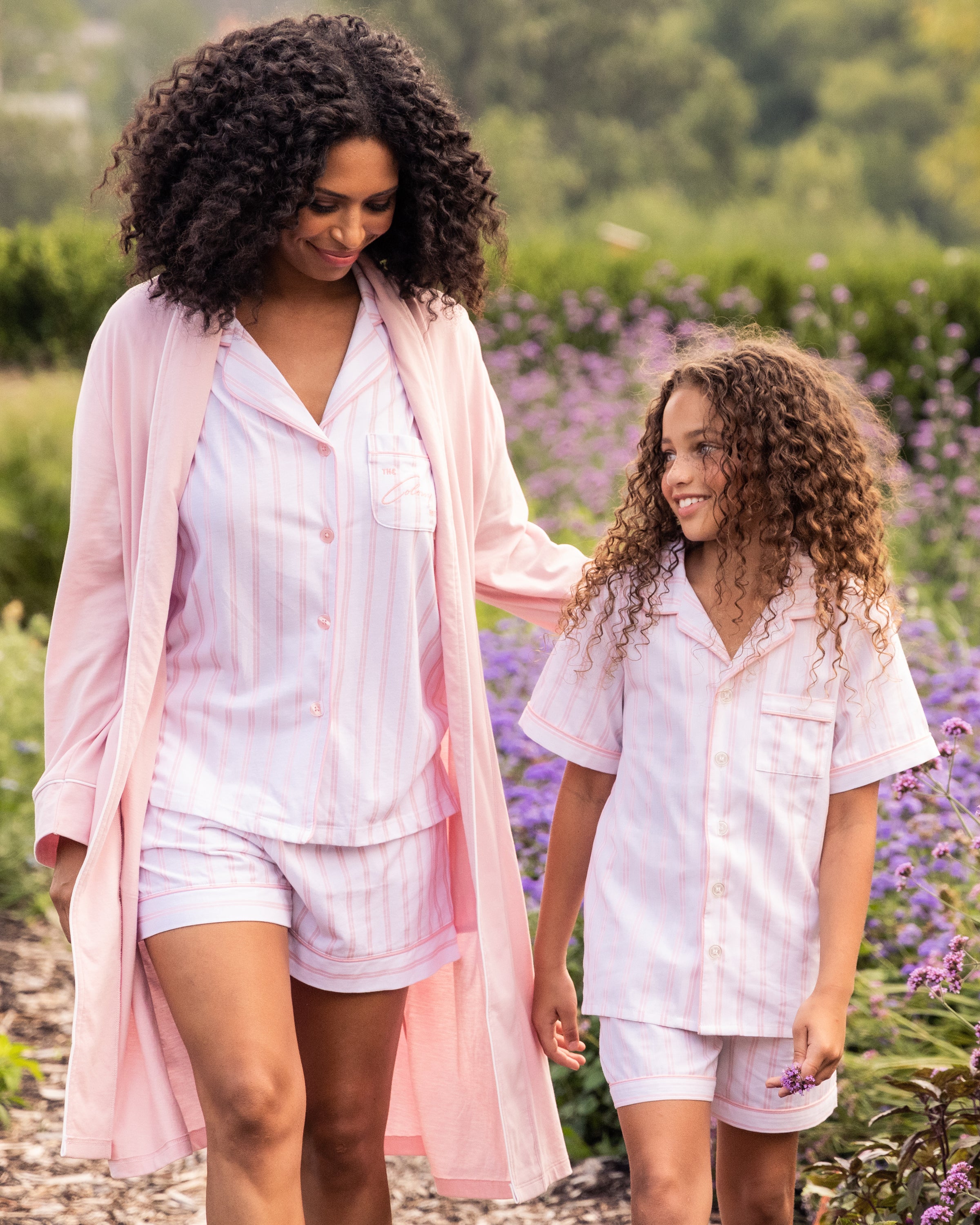 Kid's Twill Pajama Short Set in Pink Stripe