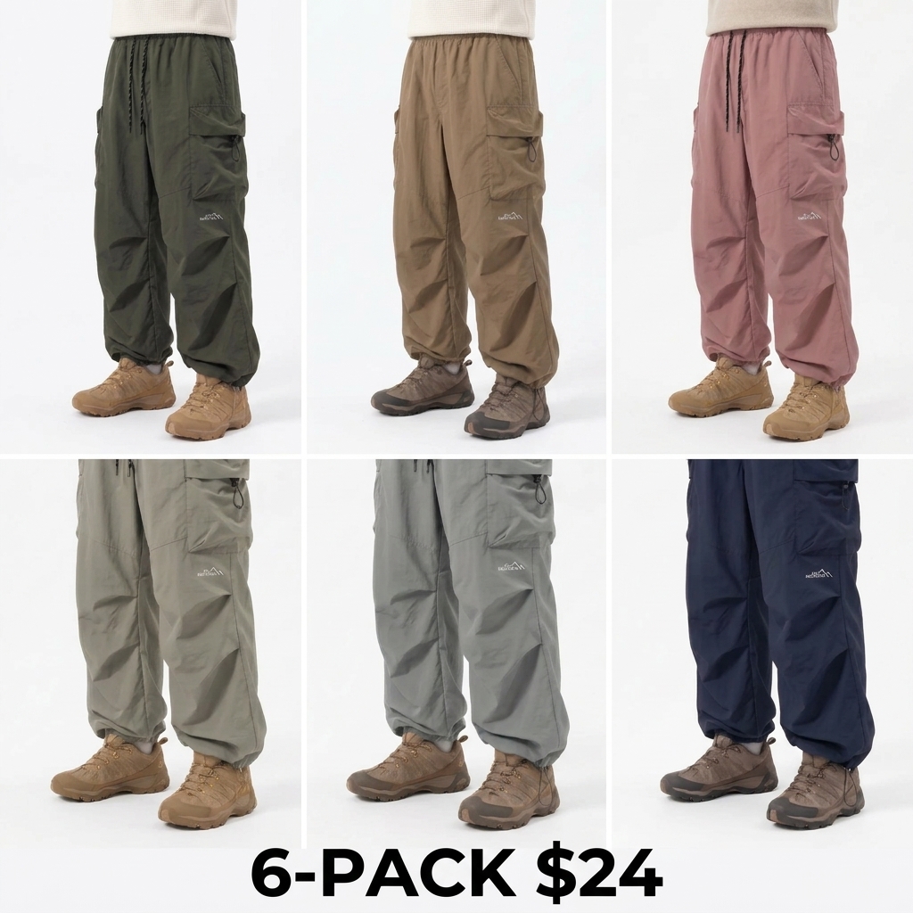 Unisex Baggy Cargo Parachute Pants – Lightweight Water-Resistant Outdoor Hiking Trousers, Loose-Fit Gorpcore Streetwear