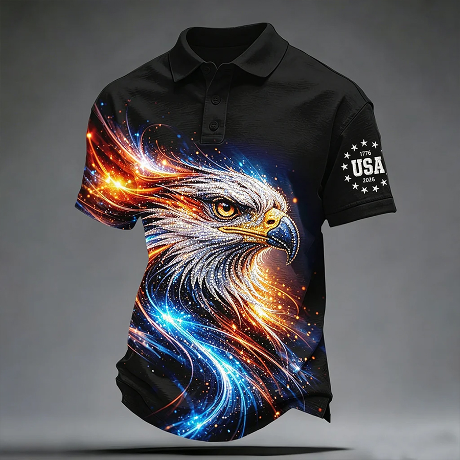 Men'S Casual American Independence Day Printed Celebration Short Sleeved Polo Shirt