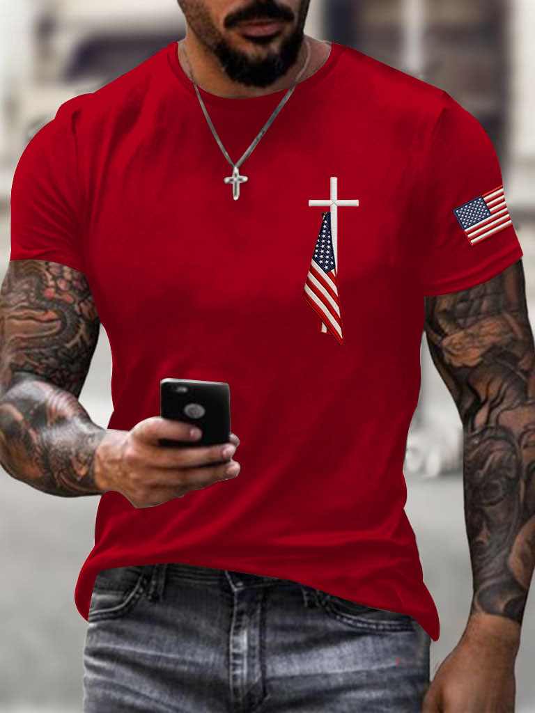 Men's American Flag Cross Casual T-shirt