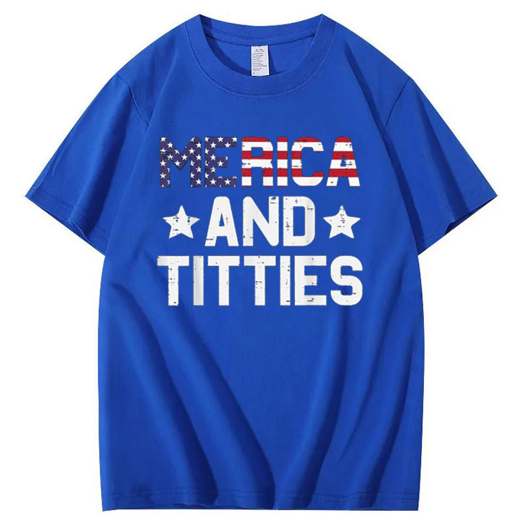 Merica And Titles Pattern Print 100%Cotton T-Shirt