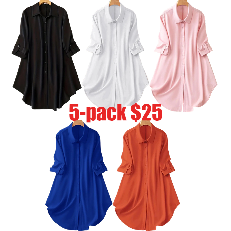 Women's Plus-Size Long Sleeve Button-Up Blouse – Elegant Collared Top for Spring & Fall Daily Wear