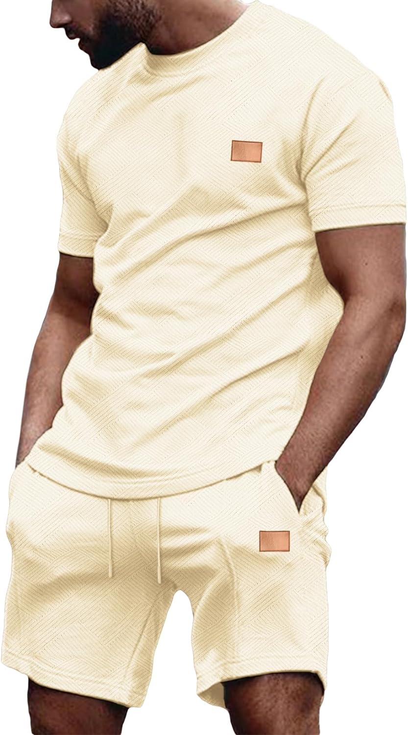 Men's Casual T-Shirts and Shorts Set Summer Jacquard Outfits Short Sleeve Polo Suit 2 Piece Shorts Sweatsuits