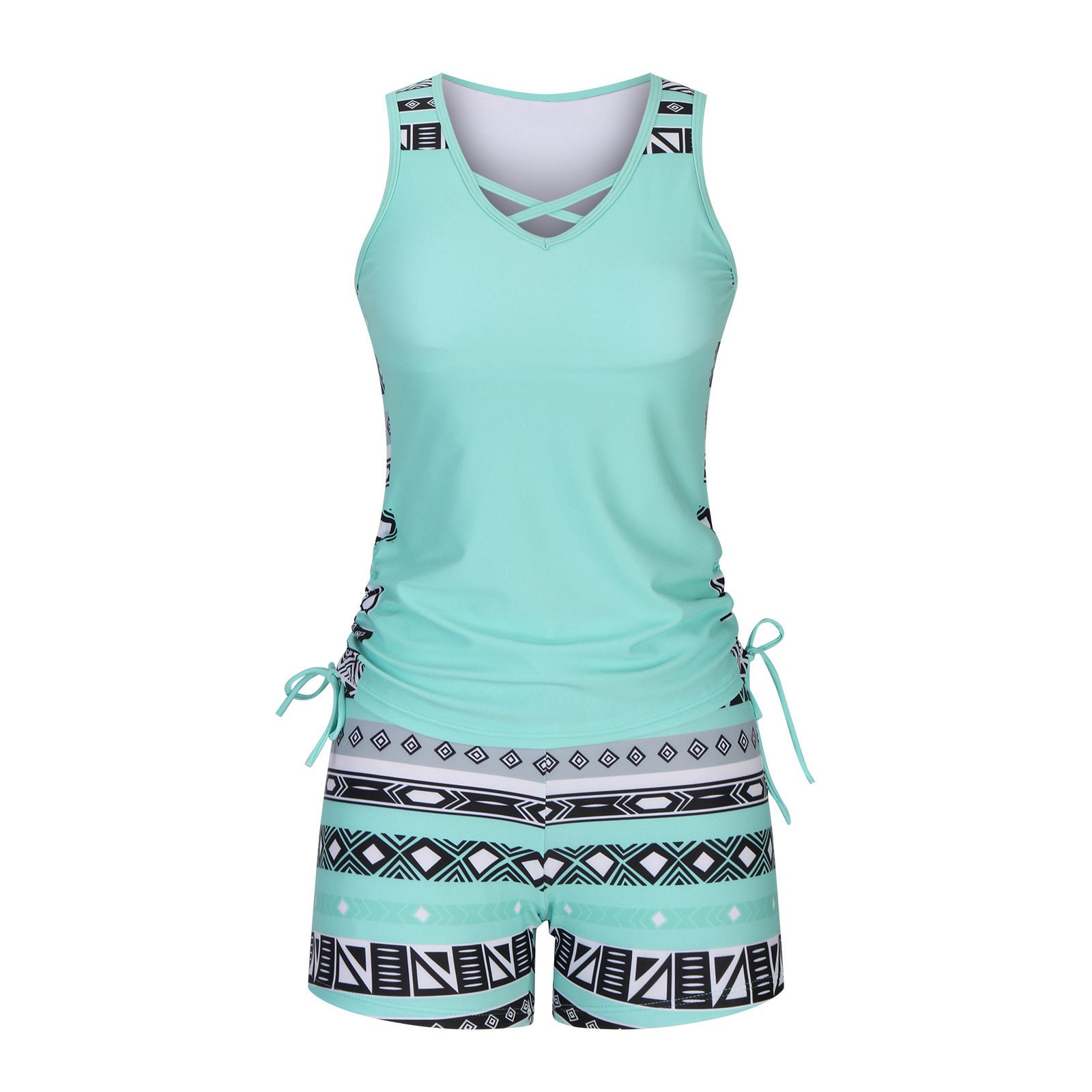 ⏰LAST DAY 90% OFF - Women's 2-Piece Tummy Control Tankini Set with Built-In Bra – Flattering Boho Swimwear with Shorts