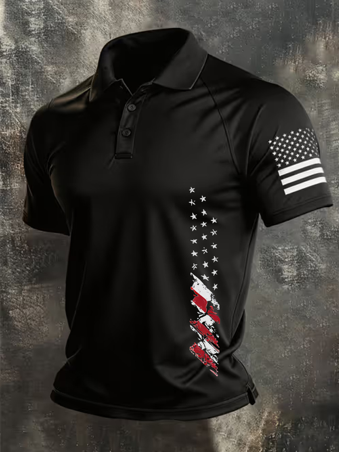 Men'S Flag Printed Casual Polo Shirt
