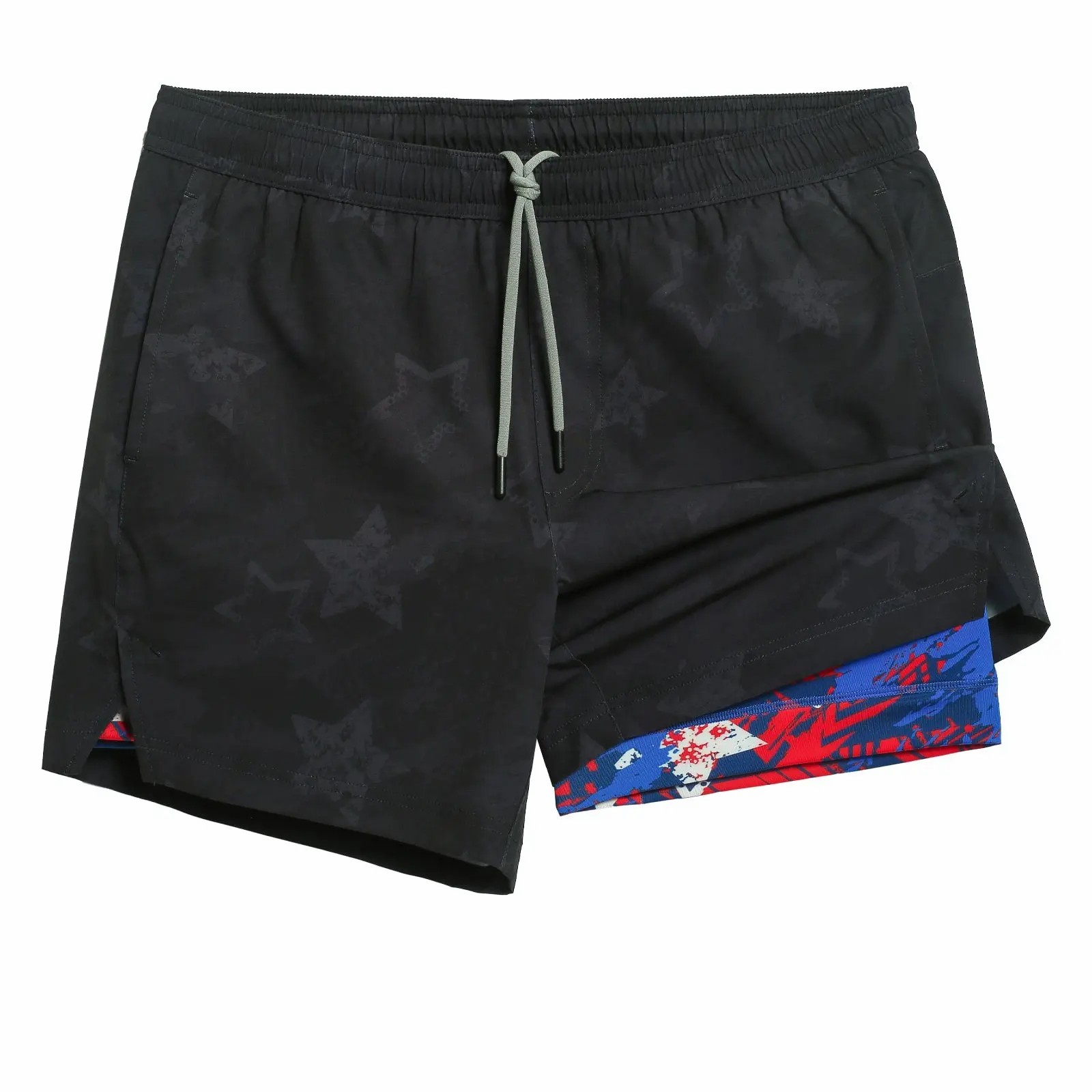 2 in 1 Stretch Short Lined Black Mayan Gym Shorts, Breathable Comfort Workout Athletic Training Shorts with Phone Pockets
