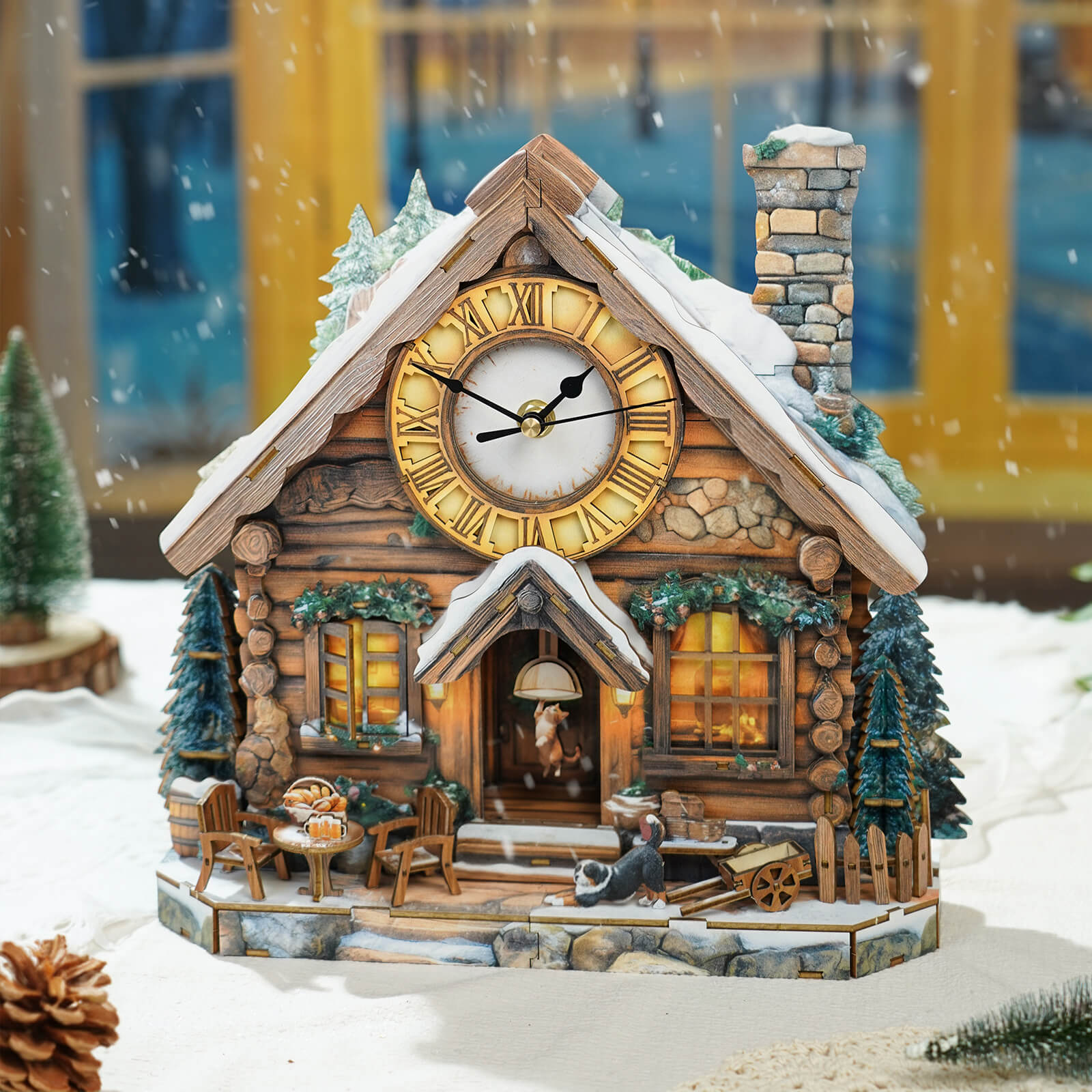Swiss Chalet DIY Wooden Clock, 3D Puzzle Craft Kit