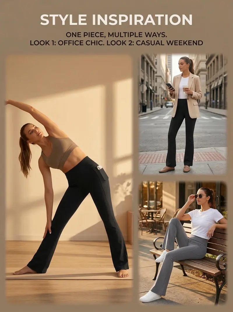 Women's High-Waisted Flared Pants (With Pockets)