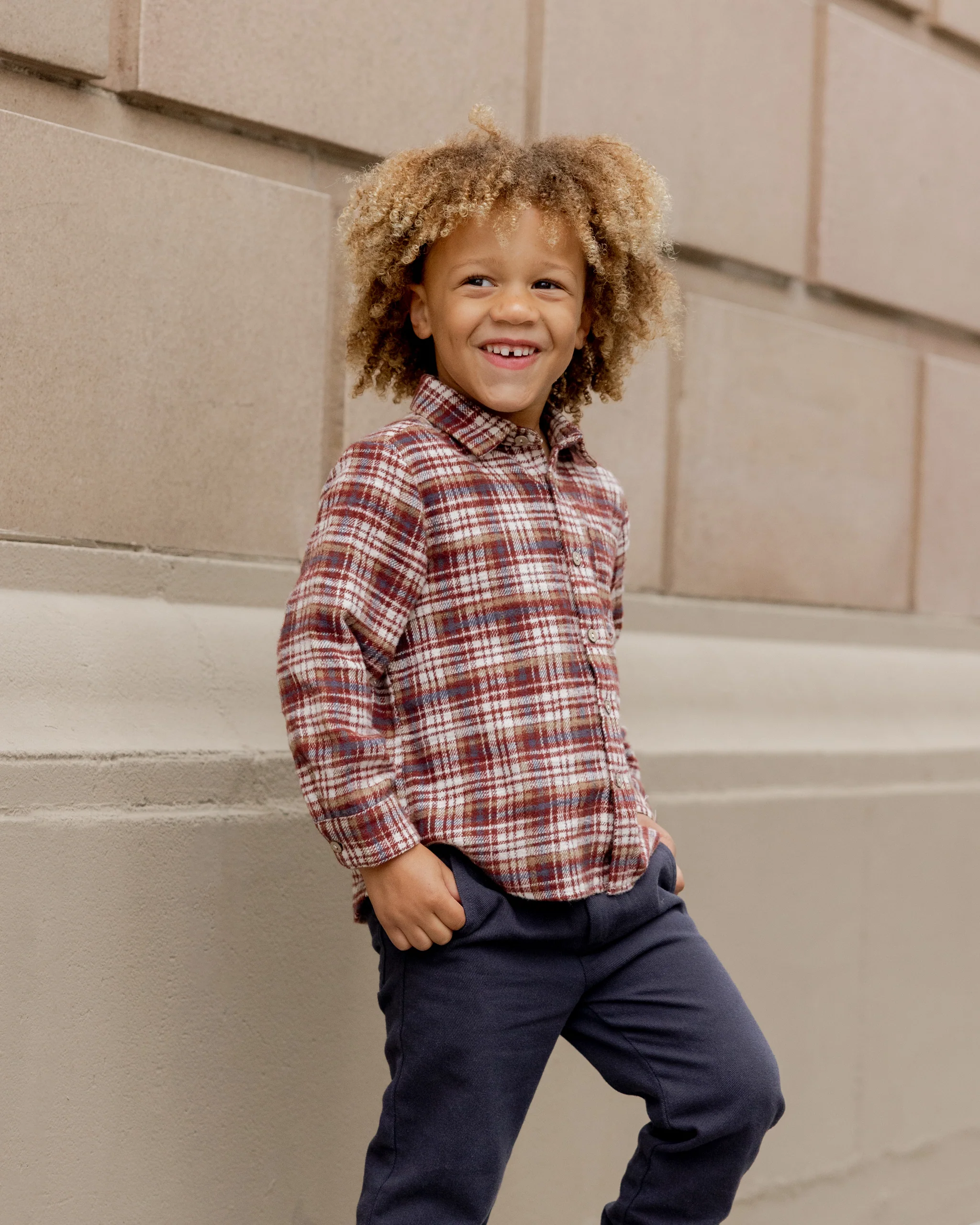 Collared Long Sleeve Shirt || Burgundy Plaid