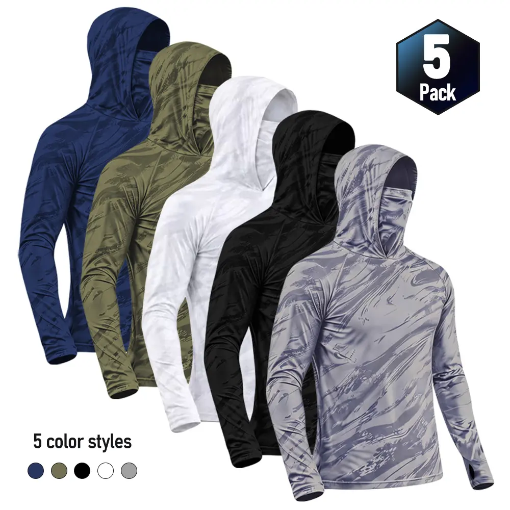 Men's Quick-Dry Breathable Long-Sleeve Hooded T-Shirt (with Face Cover Design)