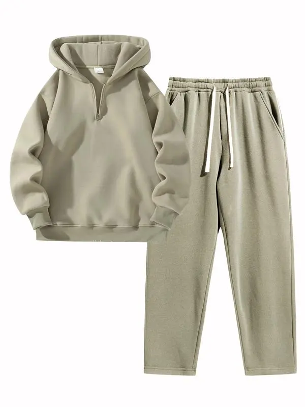 Fit Casual Drop Shoulder Half Zip Hoodie