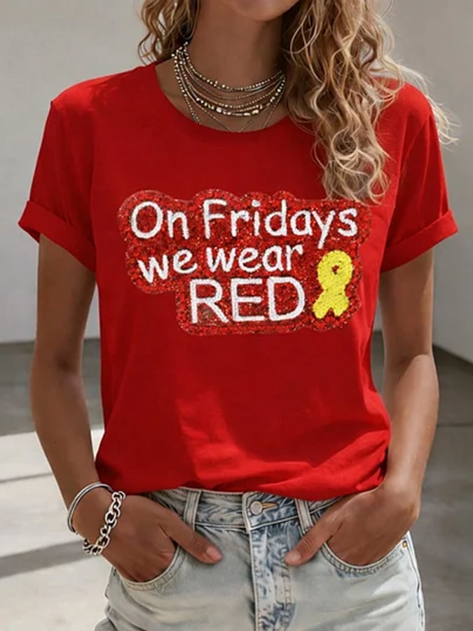 Women's Red Friday Print T-Shirt