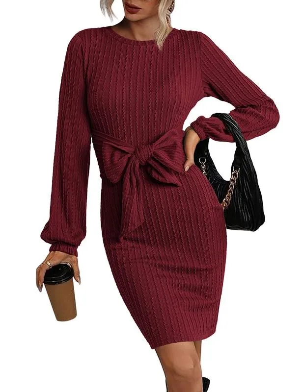 Women's Elegant Knit Dress Long Lantern Sleeve
