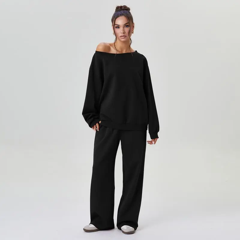 Women’s Sloping Shoulder Top & Wide Leg Pants Set