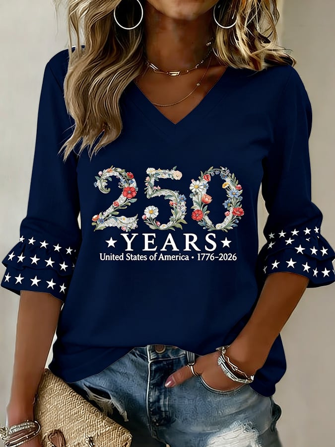 Women's 250 Years Of Freedom Flower Art Print  Top