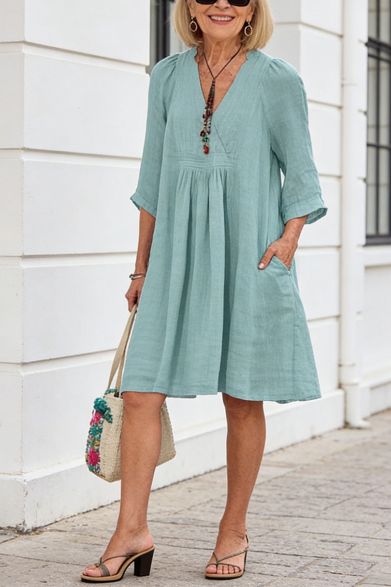 Solid Color Loose Non-Elastic Cotton and Linen Dress
