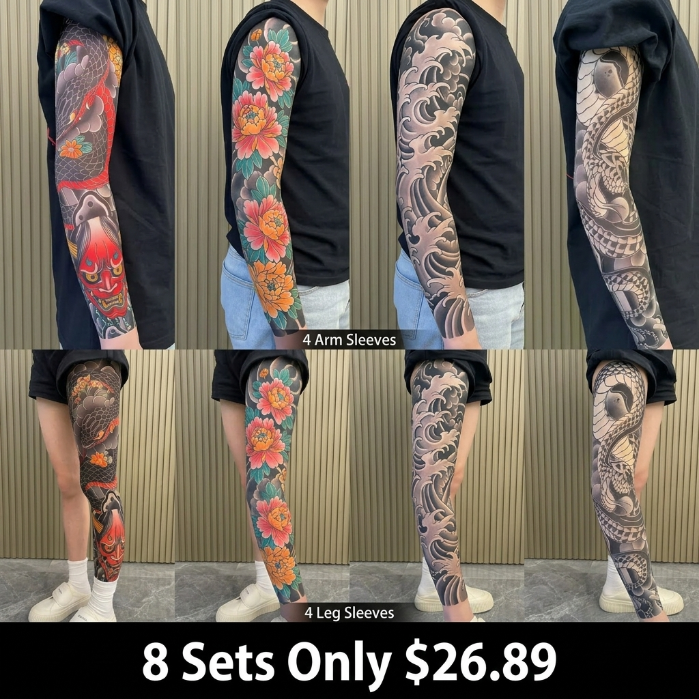 🎭 Invisible Tattoo Mesh Sleeve – Realistic Temporary Tattoo Cover UPF50+