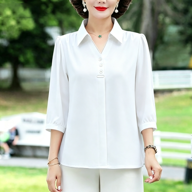 Women's 3/4 Sleeve Shirt Elegant Polo Collar Solid Color Blouse