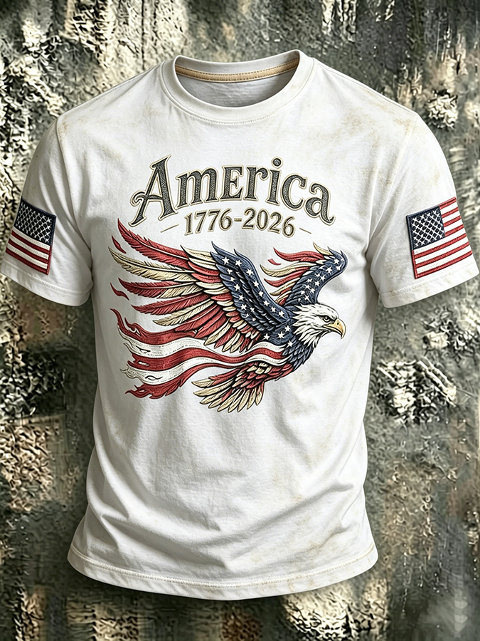 250Th Anniversary Eagle Printed Washed Round Neck T-Shirt From The United States