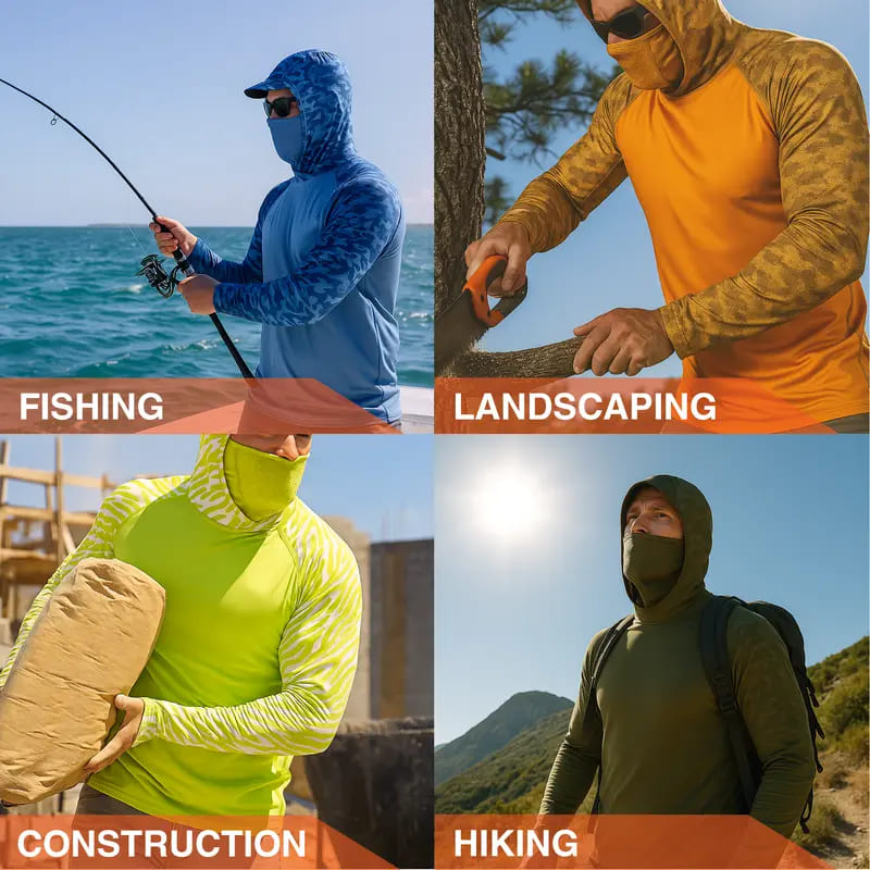 Men's Sun Protection Hoodie (with Face Mask/Neck Gaiter) — UPF 50+ UV Protection, Long Sleeve, Lightweight, Quick-Drying, Moisture-Wicking, Breathable & Cooling
