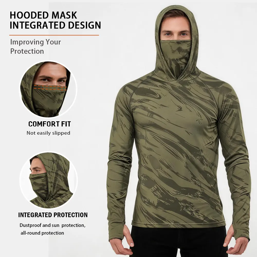Men's Quick-Dry Breathable Long-Sleeve Hooded T-Shirt (with Face Cover Design)