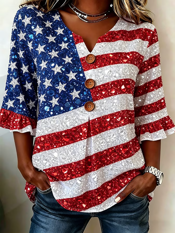 Women's Casual Patriotic 250th Anniversary Cotton Linen Shirt