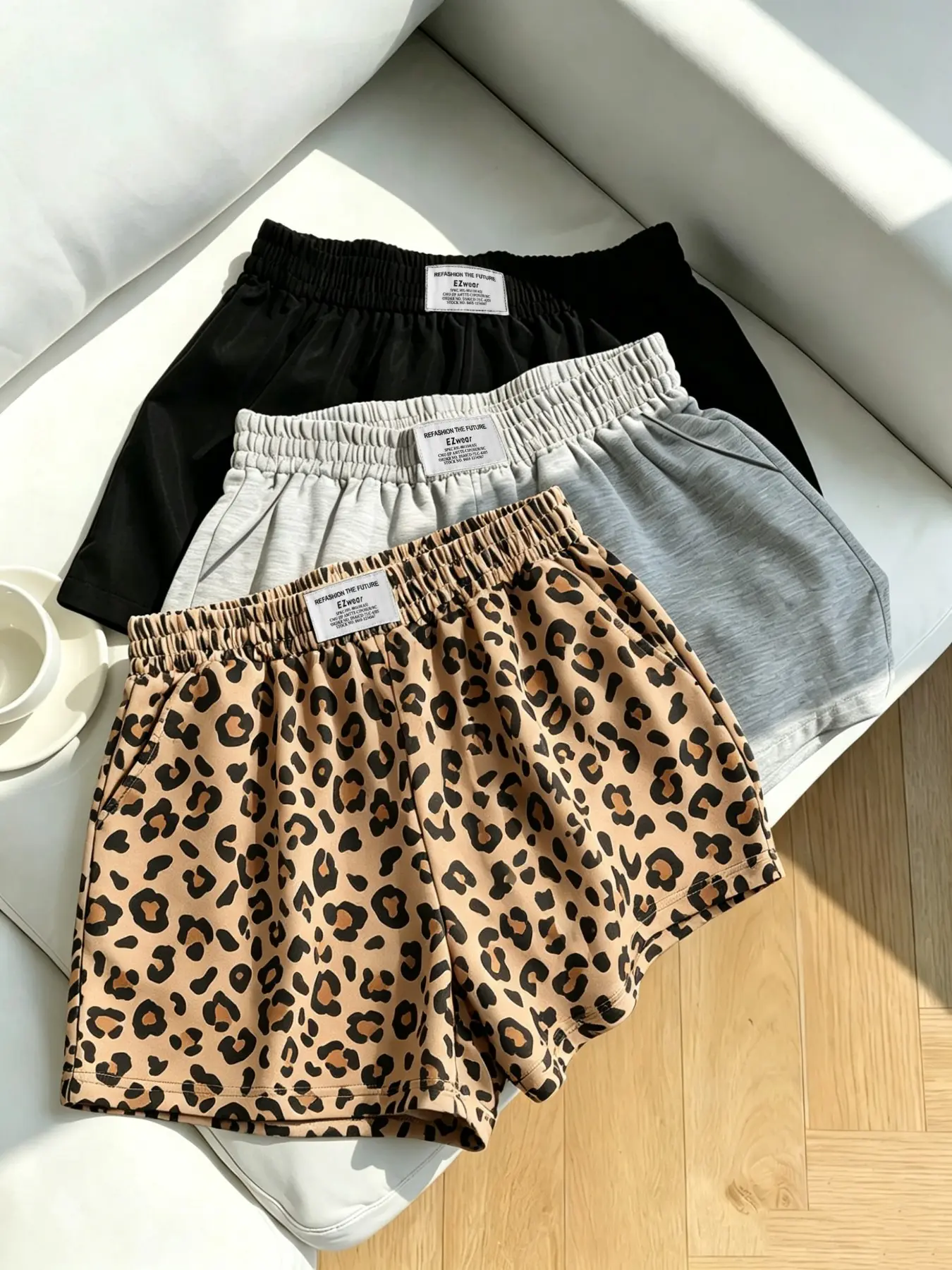 Women's Casual Loose Fit Baggy Shorts, Elastic Waist Camo Print and Solid Color, Summer All-Season Versatile Pants, 3 Piece Set
