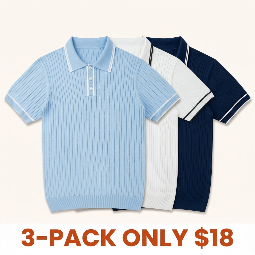 Men's Vintage Rib-Knit Polo Shirt