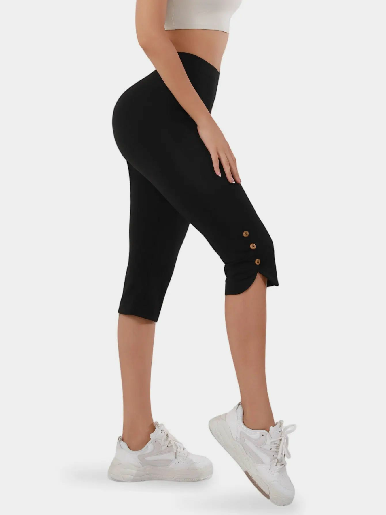 Women's High-Waisted Slimming Yoga Pants 9-Pack Butt-Lifting 4-Way Stretch Silky Soft 7/8 Length Button Detail for Workouts