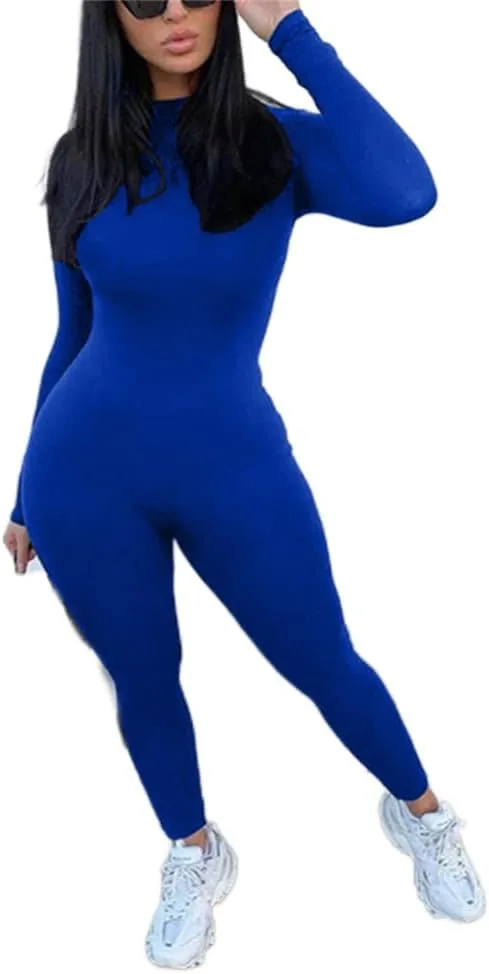 Women's Solid Round Neck Skinny Jumpsuit