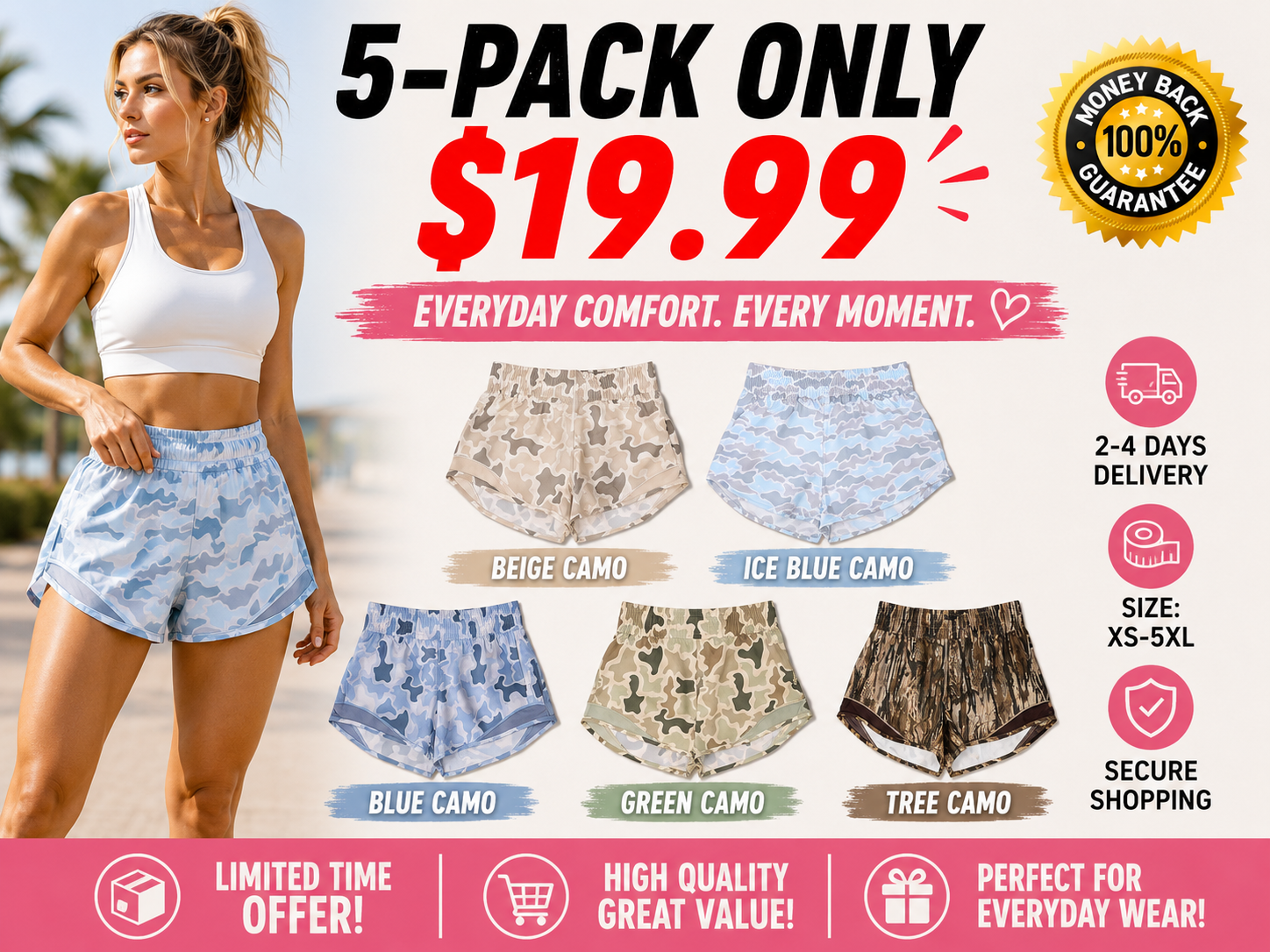 Women's Everyday Short Comfort Elastic Mesh Lightweight