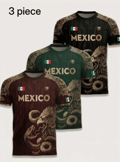 Mexico Aztec Eagle Heritage Soccer Jersey, All over Print, Fitted Casual Style
