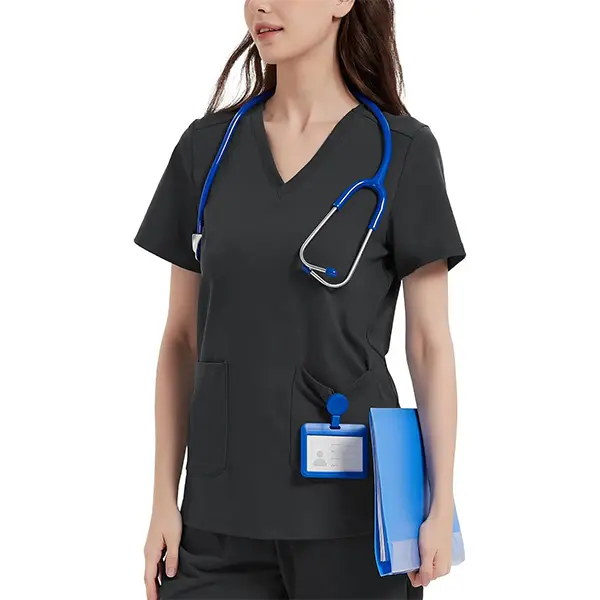 Women's Yoga-Style Medical Top — V-Neck, Double Pockets, Soft, Comfortable, and High-Stretch