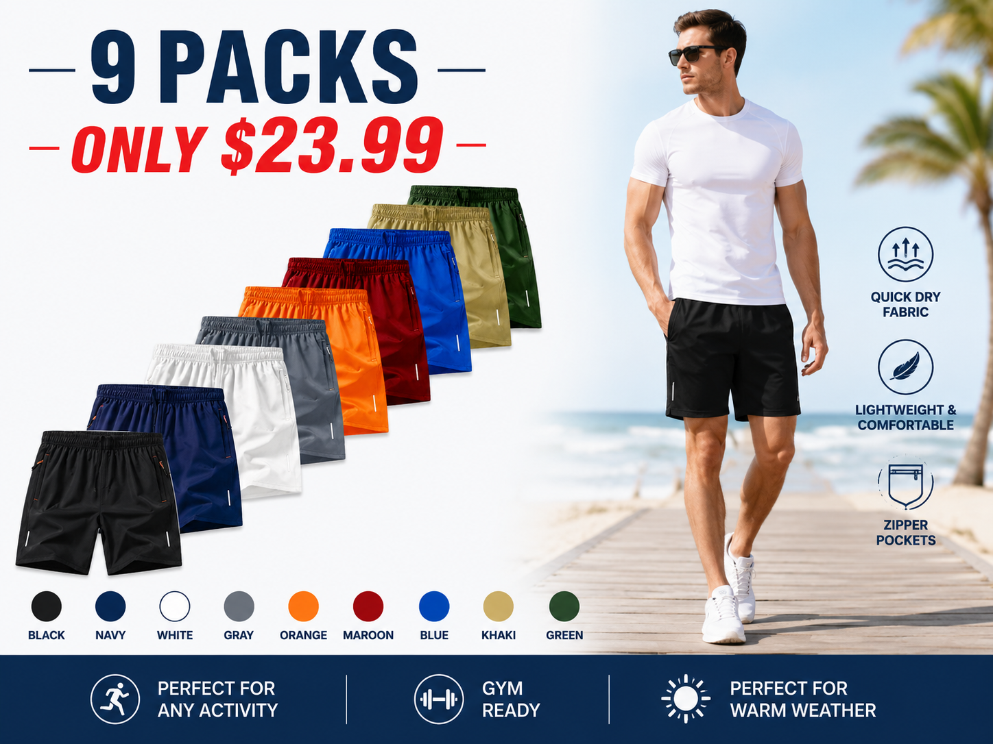 5-Pack – Men's Breathable, Quick-Drying Summer Beach Shorts